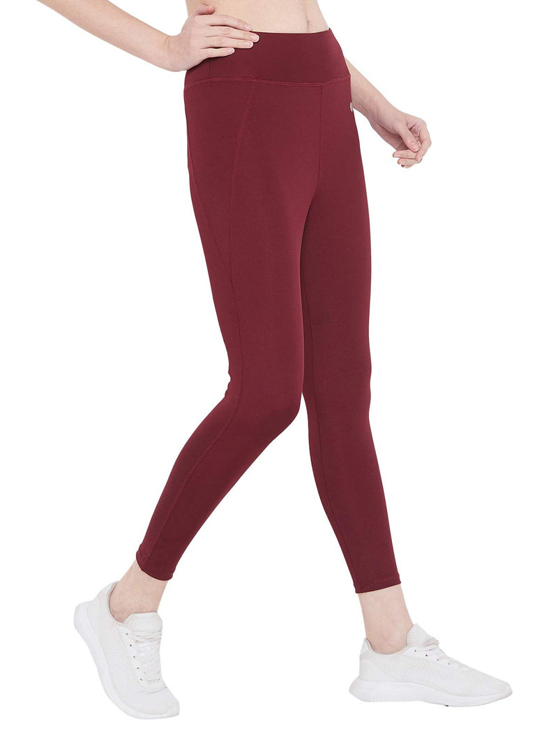 Clovia Women's Active Tights with Wide Elastic Waistband (AB0042A09_Red_M)