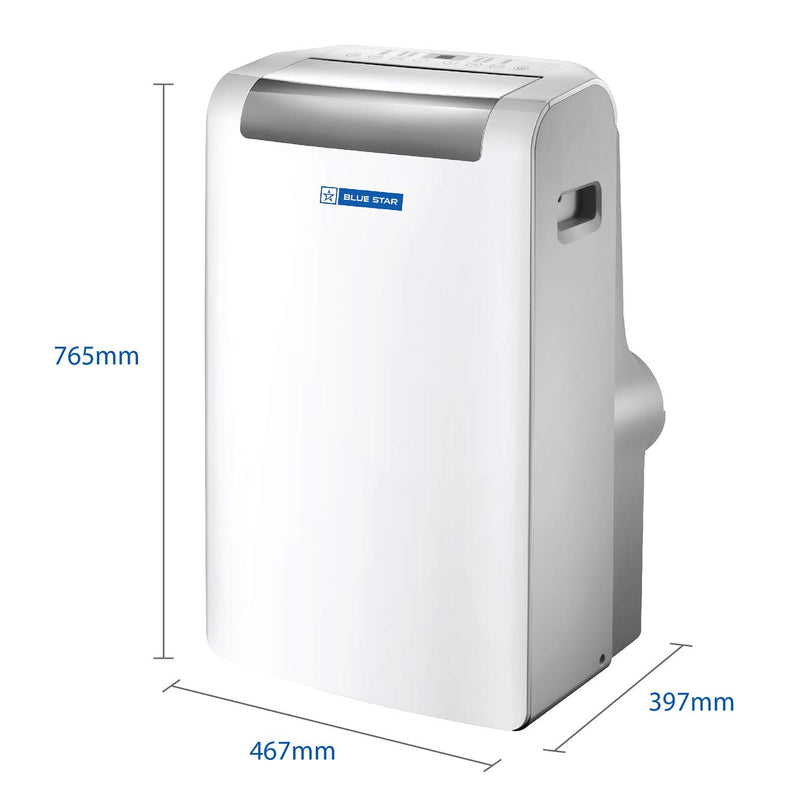 Blue Star 1 Ton Fixed Speed Portable AC (Copper, Anti Bacterial Silver Coating, Self Diagnosis, Comfort Sleep Modes-Auto/Cool/Fan/Dry, Auto Mode, Remote Control Operations, Gold Fins, PC12DB, White)