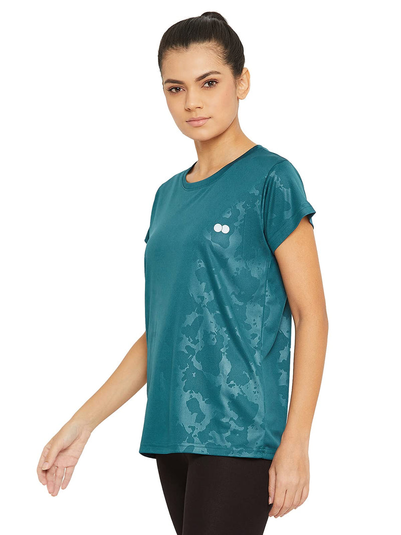 Clovia Women's Polyester Activewear Short Sleeve Sports T-Shirt (AT0124G08_Blue_M)