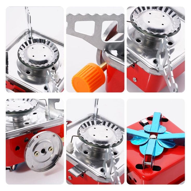 Gas Stove Mini Portable Square-Shaped Gas Butane Burner Camping Stove travelling Stainless Steel Cooking Stove Folding Furnace Stove with Storag bag