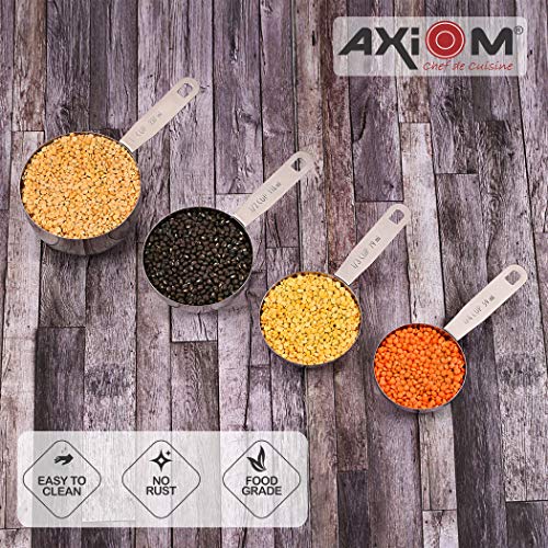 AXIOM Measuring Set of 8 pcs Stainless_Steel Professional Quality for Baking, Cooking, 4 Stackable Measuring Cups and 4 Stackable Measuring Spoons with Measurement Engraving Handle