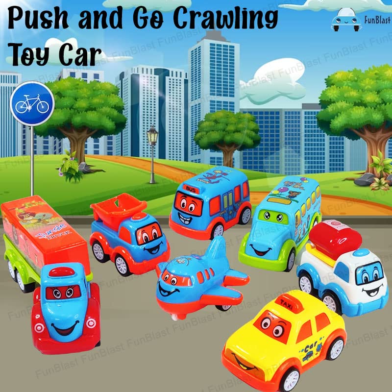 FunBlast Kids Pull Back Vehicles, Push and Go Crawling Toy Car for Kids & Children (Set of 7 Pcs) - Made in India - Multicolor