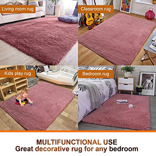 imra carpet Soft Modern Shag Area Rugs Fluffy Living Room Carpet Comfy Bedroom Home Decorate Floor Kids Playing Mat 2 Feet by 3 Feet, Bluse-Pink