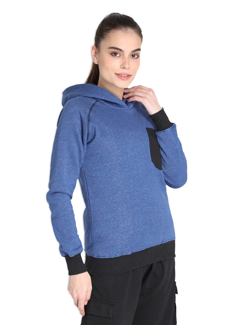 CHKOKKO Women's Polyester Hooded Neck Hooded Sweatshirt (WMHOODIE07BLUEMELANGEL_Blue Melangee 07_L)