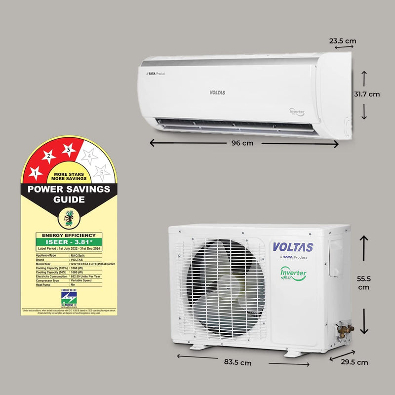 Voltas 1 Ton 3 Star, Inverter Split AC(Copper, 4-in-1 Adjustable Mode, Anti-dust Filter, 2023 Model, 123V Vectra Elite, White)