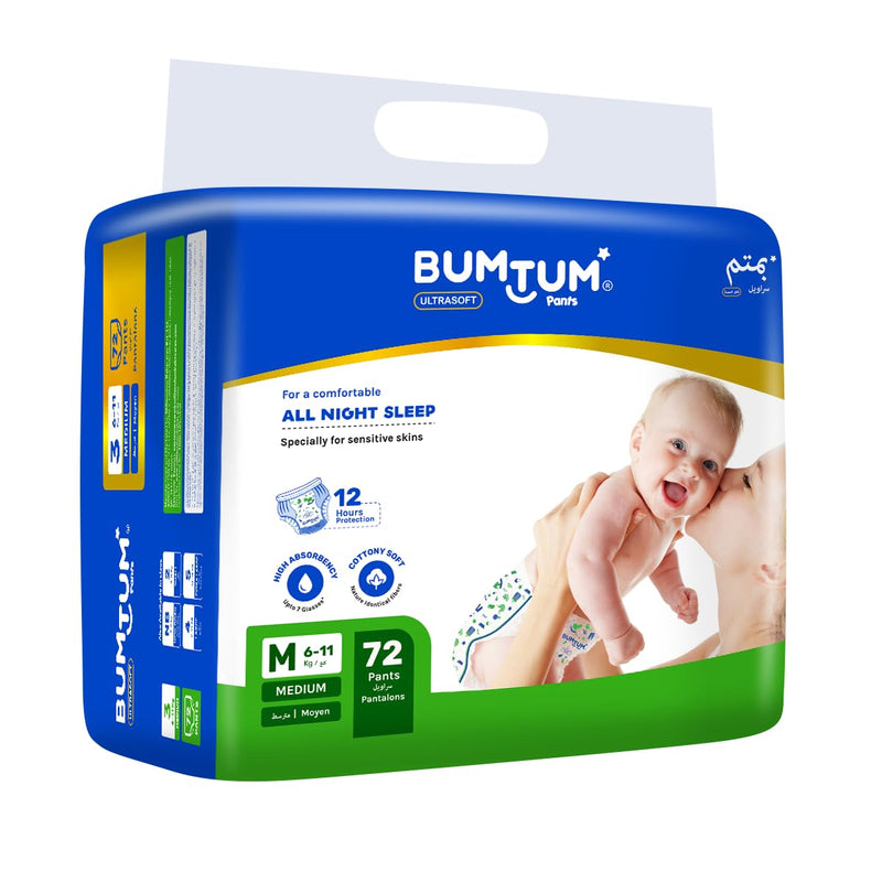 Bumtum Baby Diaper Pants, Medium Size, 72 Count, Double Layer Leakage Protection Infused With Aloe Vera, Cottony Soft High Absorb Technology (Pack of 1)