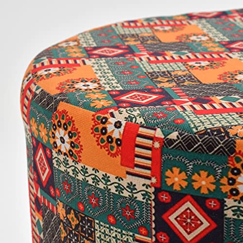 Homeaccex Rajasthani Printed Pouffes Ottoman Stool for Living Room Sitting Furniture Wooden Velvet Puffy Stool Footrest Footstool Pouf for Home Decor (15Inch Height, Multicolor)