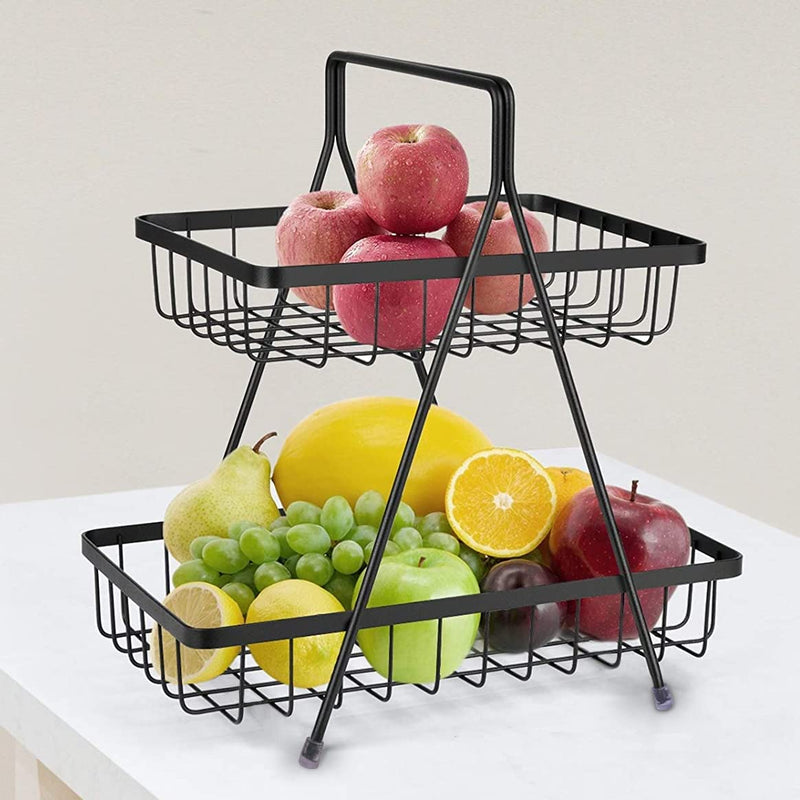 Plantex High Grade Steel 2-Tier Fruit & Vegetable Basket For Dining Table/Tiered Shelf Kitchen (Black)