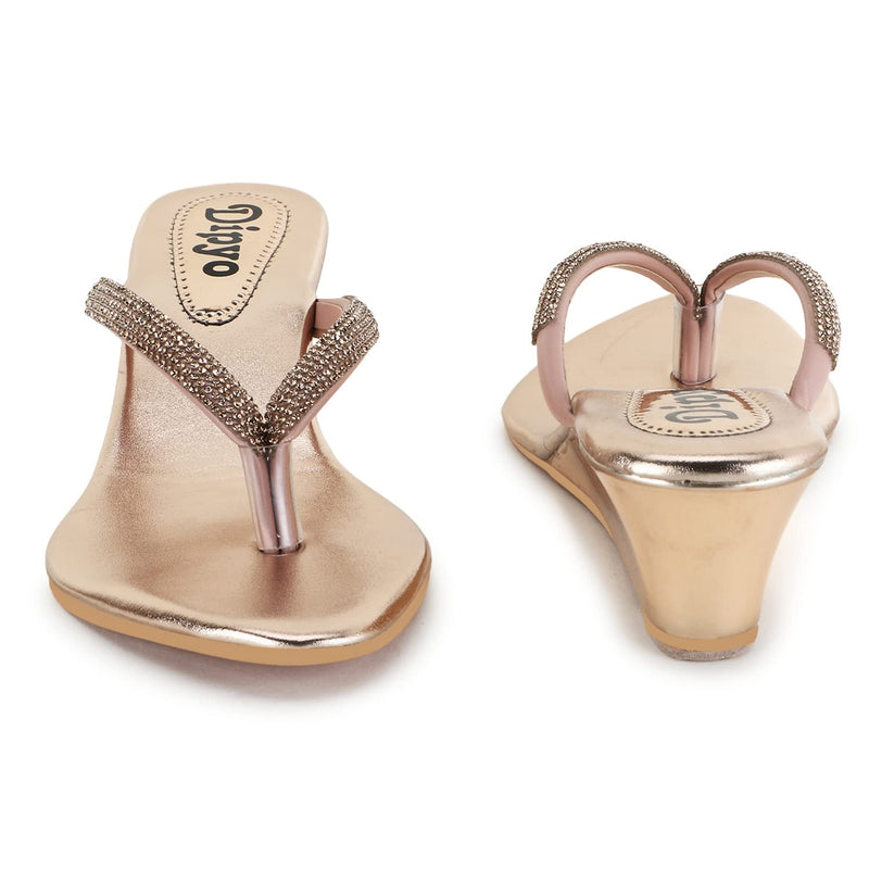 DIPYO Wedding Stone Wedges Heels Sandals For Women & Girls | Embroidered Heels | (Peach, 41)