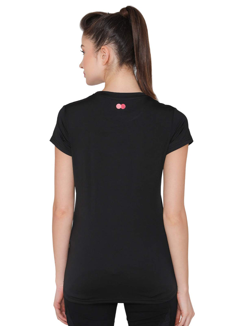 Clovia Women's Gym/Sports Text Print Activewear T-Shirt (AT0112P13_Black_L)