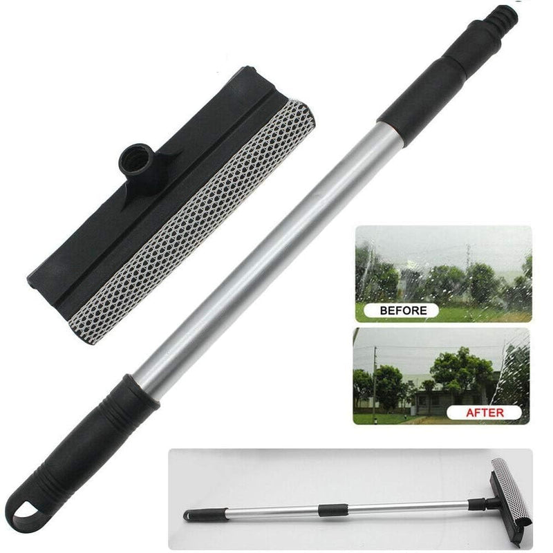 WAZDORF Professional All-Purpose Window Squeegee | 2-in-1 Window Cleaner Wiper and Scrubber| Dual Side Blade Rubber & Sponge | Aluminum Telescopic Pole 58-95cm &23"-37” for Car (Standard)