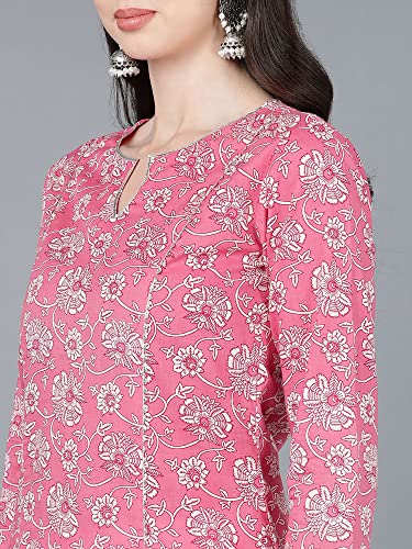 Vaamsi Women's Rayon Blend Floral Printed Straight Kurta (VCK8603_Pink_M)