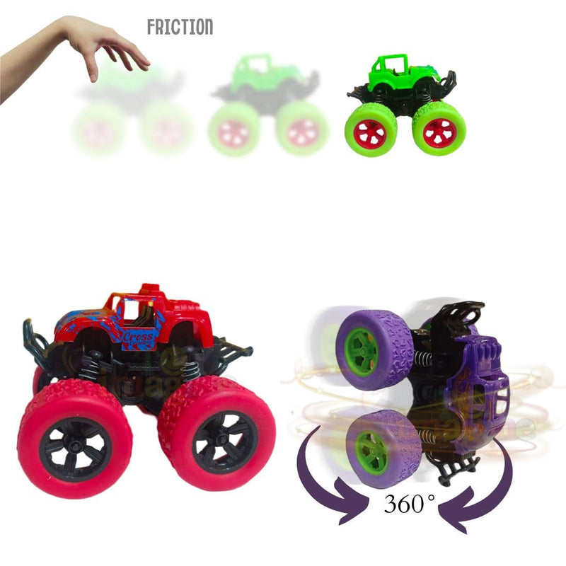 Toy Imagine™ 4x4 Mini Monster Friction Power Truck Pack of 2 Kids Age 3-8 | 360° Drift Stunt Car | Push & Go Forward | Off-Road Toy Car | Best Birthday Gift for Baby Boys & Girls. (Colour May Vary)