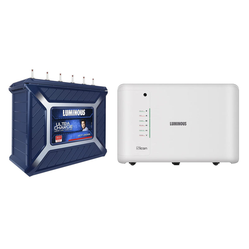 Luminous Inverter & Battery Combo (Icon 1600 Pure Sine Wave 1400VA/12V Inverter with UCTT26066 Tall Tubular 220Ah Battery) for Home, Office & Shops