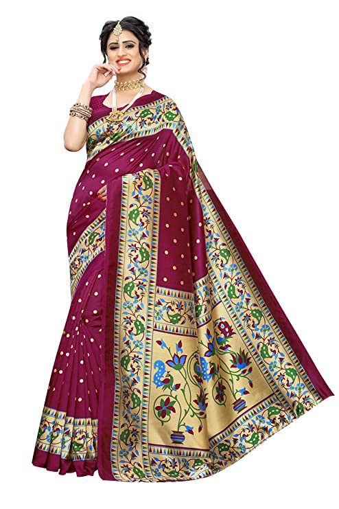 Yashika Women's Art Silk Saree With Attached Blouse (Sdpl-Matwali_Beige_Free Size_Pink)