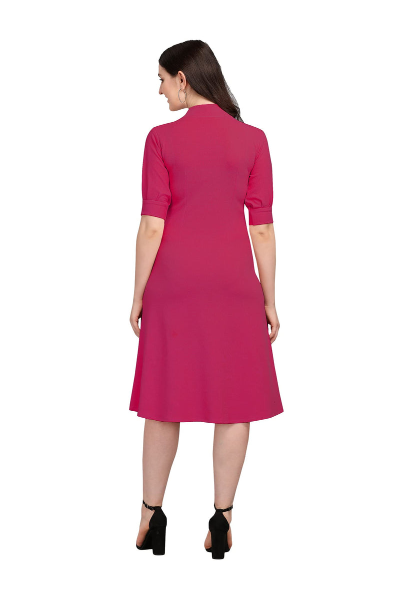 PURVAJA Women's Corduroy Fit and Flare Knee-Length Dress (Ruby-114-PN-XL_Pink