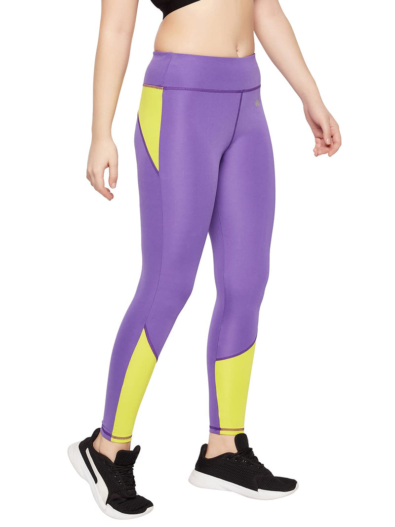 Clovia Women's High Rise Active Tights with Coloured Panels (AB0120D15_Purple_L)