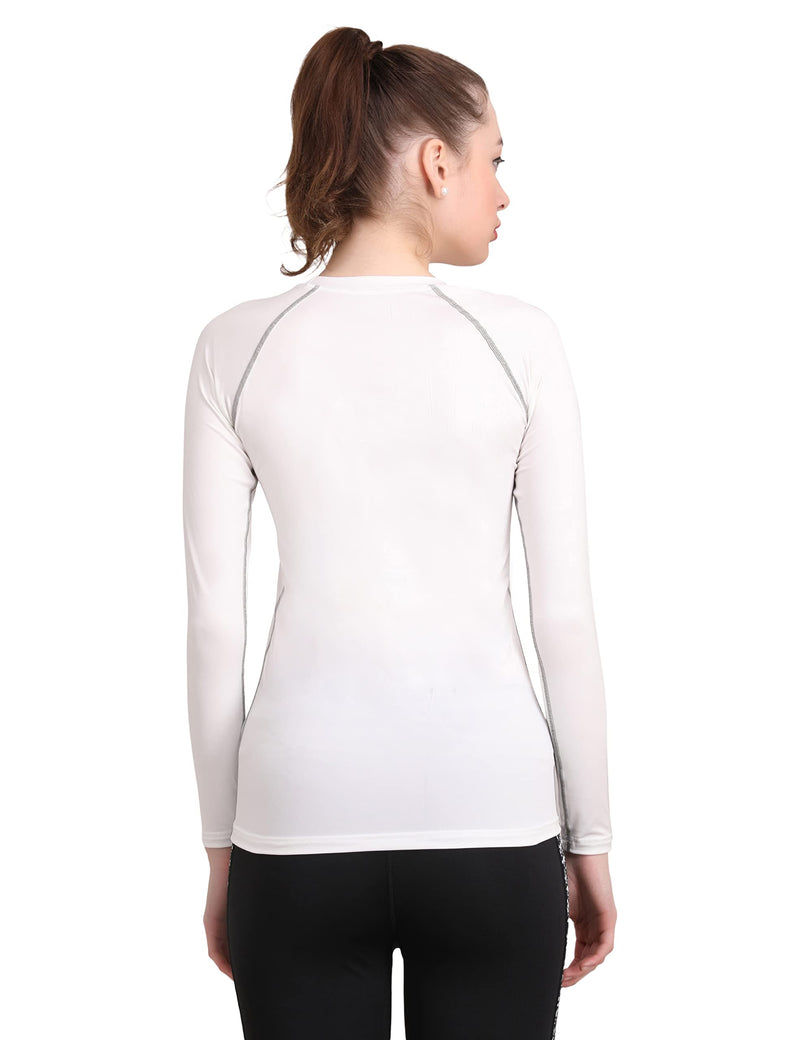 WMX Compression Top Full Sleeve Tights Women T-Shirt for Sports (Large, White)