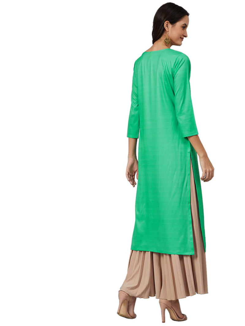 Vaamsi Women's Crepe Ethnic Motifs Printed Straight Kurta (PK1854_Green_L)