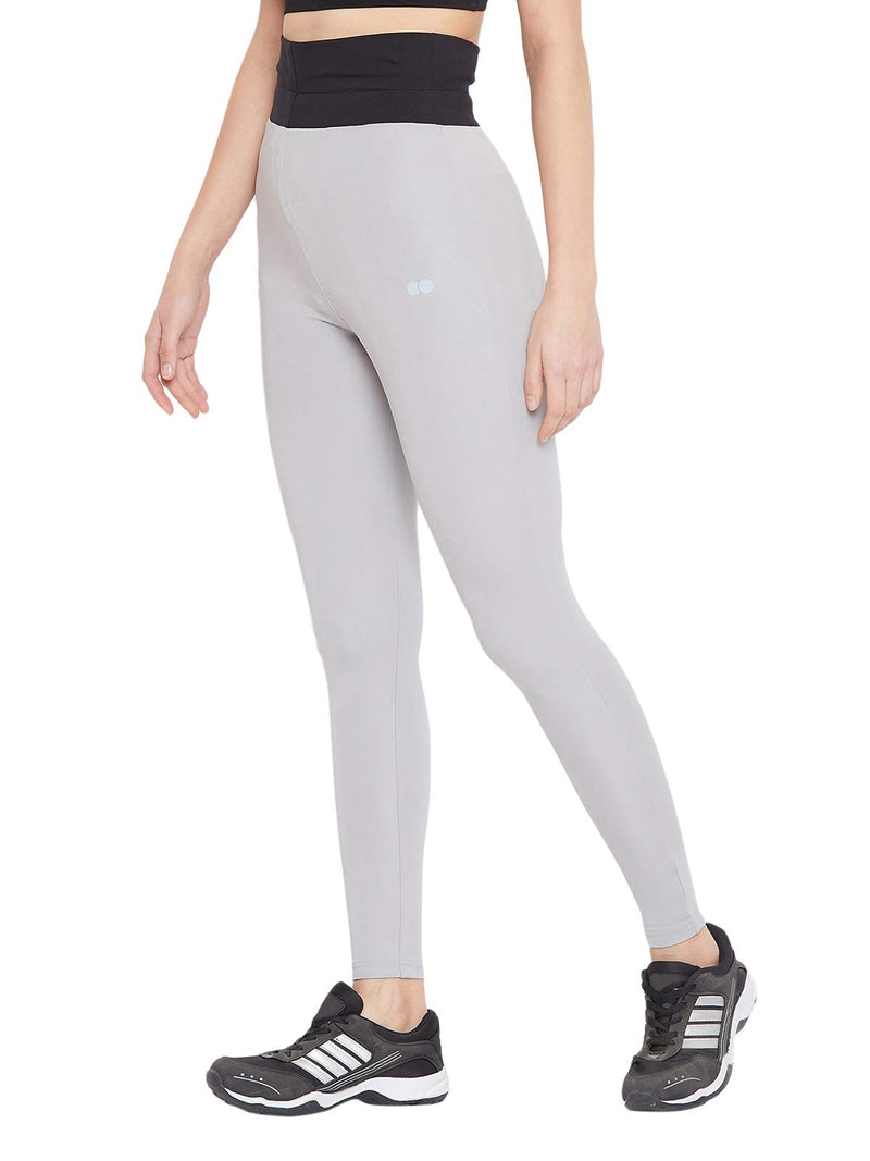 Clovia Women's Polyester Activewear Ankle Length Tights (AB0050P01_Grey_L)