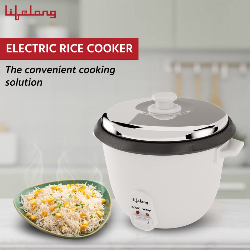 Lifelong LLRC02 Electric Rice Cooker 1.8 litres|700 watt| Aluminium Cooking Pan| One Touch Operation & Keep Warm Function| Cool Touch Outer Body