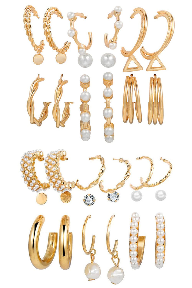 Shining Diva Fashion 18 Pairs Gold Plated Combo Set Latest Stylish Earrings for Women and Girls (Gold) (rrsdcmb297_12789_12906)