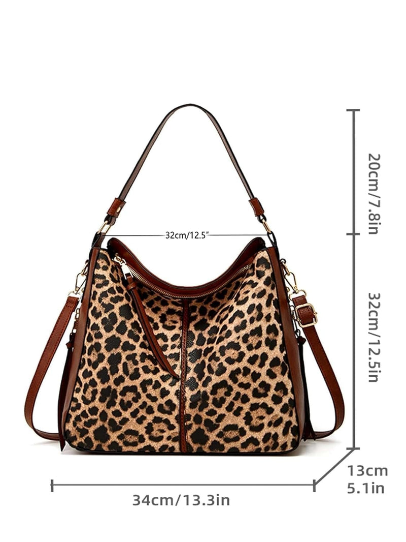 HEMOVIA Women Top Handle Satchel Handbags Shoulder Bag Messenger Tote Bag Purse (Purse, Brown) (Purse, Leopard-Print)