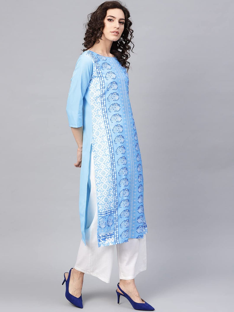 Vaamsi Women's Crepe Ethnic Motifs Printed Straight Kurta (VPK1704_Blue_L)