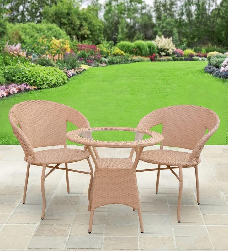 Indiid Homes Patio Seating Chair and Table Set Garden Coffee Table Set with 1 Table and 2 Chairs Set Outdoor Furniture (Honey)