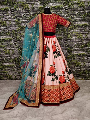 Zeel Clothing Women's Silk Semi stitched Lehenga Choli (ZC-7002-Wedding-Bridal-Latest_Red_Free Size)