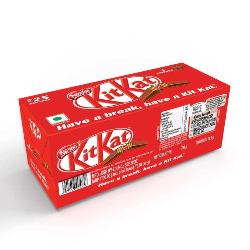 NESTLÉ KITKAT, 3 Finger Wafer Bar –28.5g, Pack of 28 Units , 798g