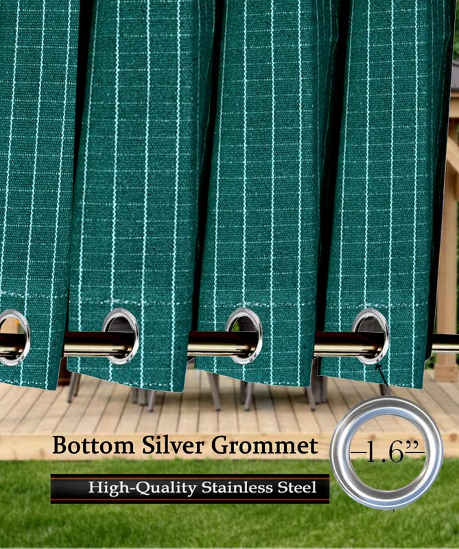 MetDeals Cotton Canvas Waterproof & Sun Blockage Top & Bottom Eyelete Outdoor Curtains (Green, 5.5 X 4.5 Feet, Cotton Canvas), 1 Piece,Checkered,Grommet Curtains