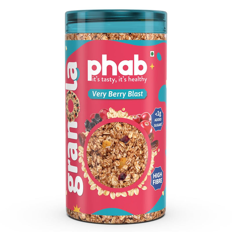 Phab - Crunchy Granola Cereals - Very Berry Blast 245g | Breakfast Superfood with High Fiber | 37% Oats | Golden Raisins, Arabian Dates, Cranberries & Pre-Biotics