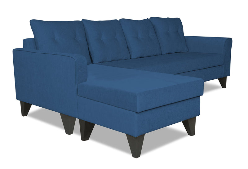 Adorn India Maddox Tufted L Shape 5 Seater Sofa Set - Left Hand Side (Blue) (Chenille Polyester)