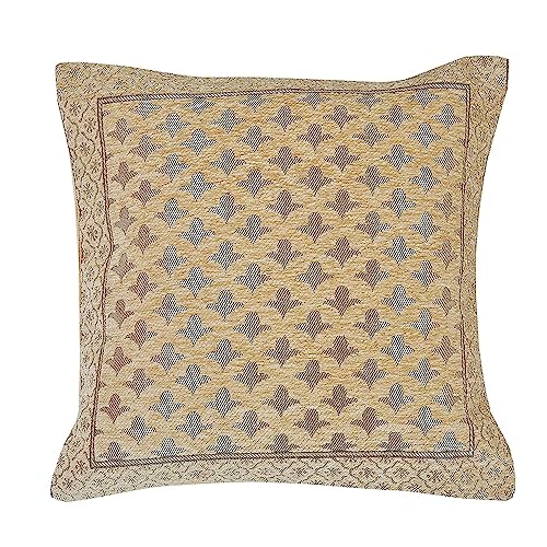 DECOMIZER Jacquard Geomteric Cushion Covers 16 inch x 16 inch Set of 5 Ethnic Motifs Cushion Covers,Design- Star,Color- Beige