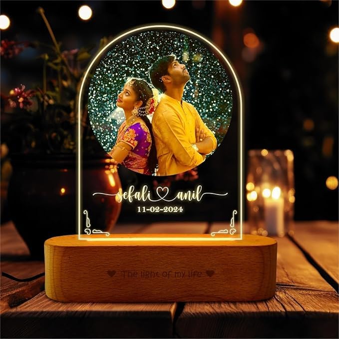 ZOCI VOCI Anniversary Gift for Couple Special Personalized - LED Photo Frame | Customized Birthday Gift For Wife & Husband | Photo Lamps (Full Moon)