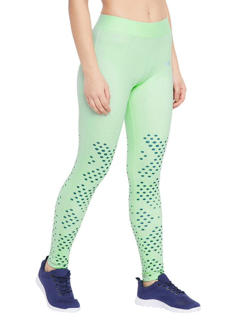 Clovia Women's Polyester Activewear Ankle Length Tights (AB0054P11_Green_S)