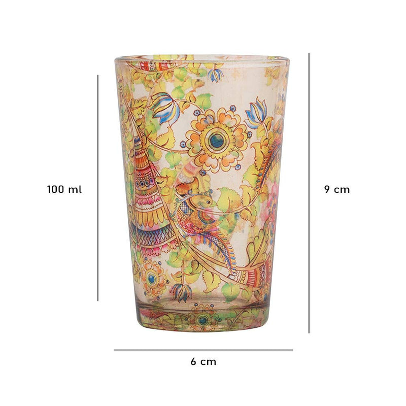 KOLOROBIA Kalamkari Finesse Chai Glass/Tea Glass, Flame Proof, Microwave & Dishwasher Safe | for Daily Use & Gifting, (Set of 2)