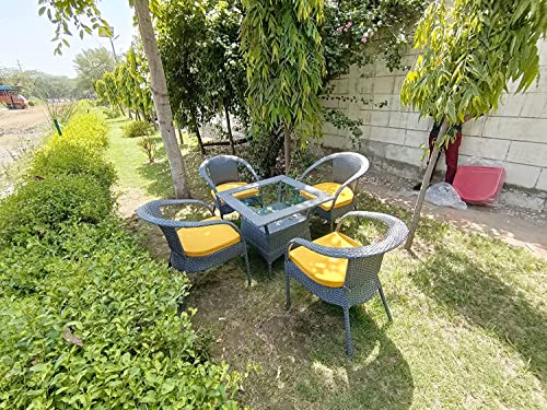 PRATHAM India 4+1 Outdoor Indoor Patio Furniture Sets Rattan Chair Patio Set Wicker Conversation Set Poolside Lawn Chairs Swingarea Balcony Outdoor Garden Furniture (Gray & Yellow)