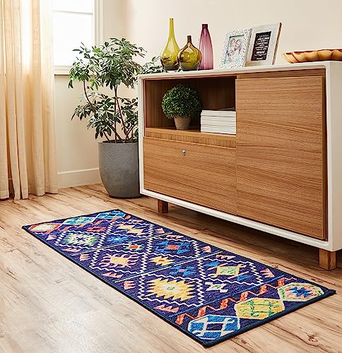 Amazon Brand - Solimo 3D Printed Geometric Bedside Runner Carpet with Anti Skid Backing for Bedroom |Living Room |Office (55x140 cm)