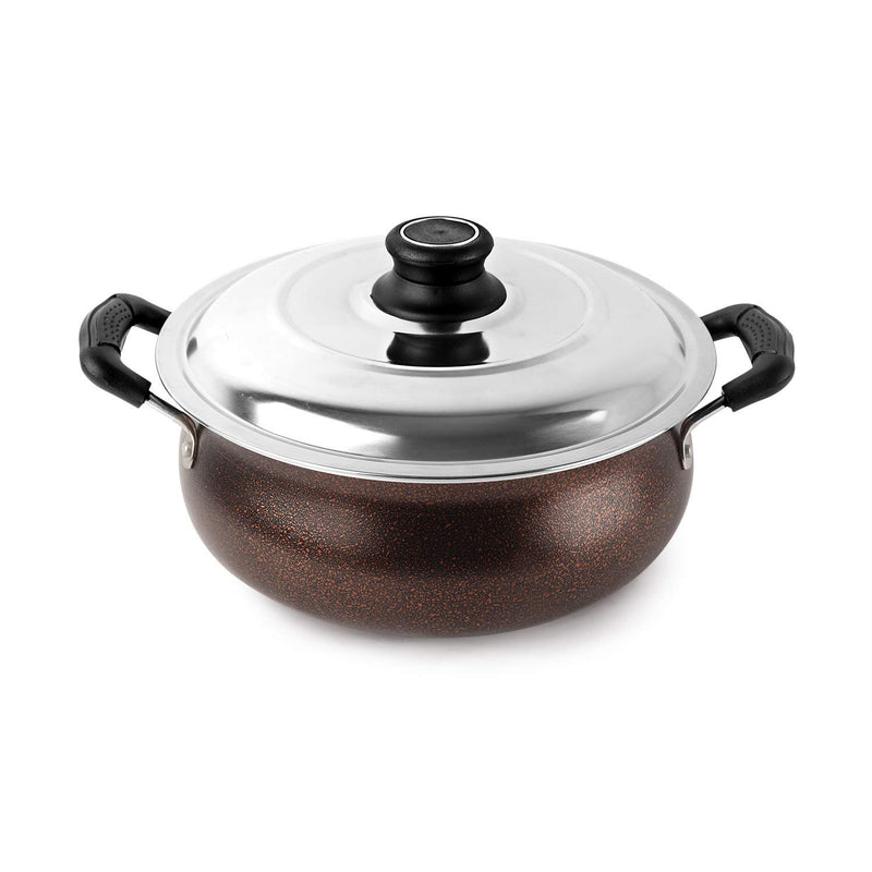 CELLO Non Stick Induction Compatible Gravy/Biryani Handi with Stainless Steel Lid, 2.5 LTR, Brown, 2.5 Liter