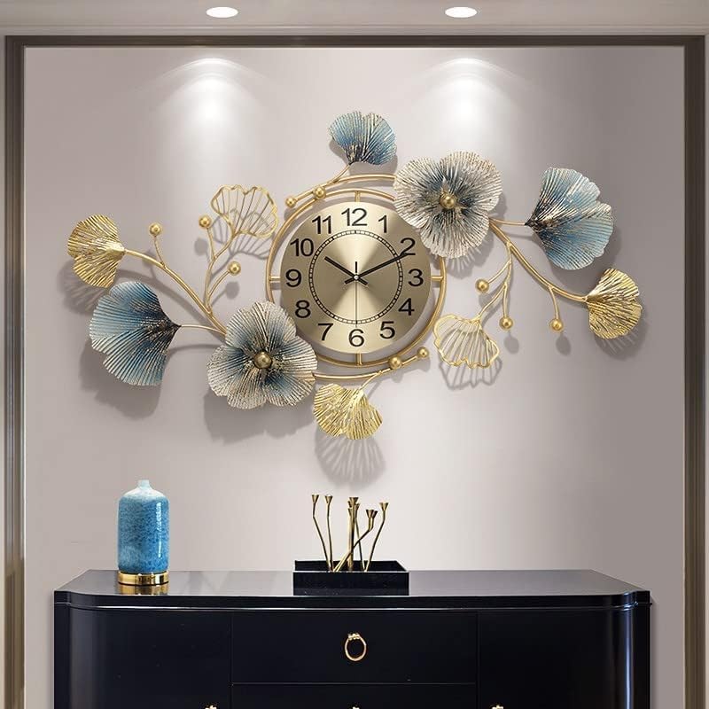 Metal Hanging Wall Clock Floral Decorative For Farm House / Living Room / Bedroom / Hall / Dining Hall Decoration With Antique Design & Glossy Finish (36 X 1 X 21 Inch) ( Gold)