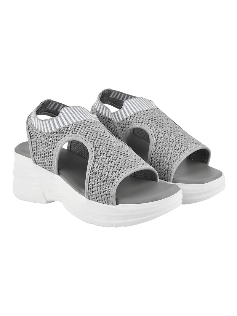 Shoetopia Lightweight Trendy Flatforms Grey Sandals for Girls