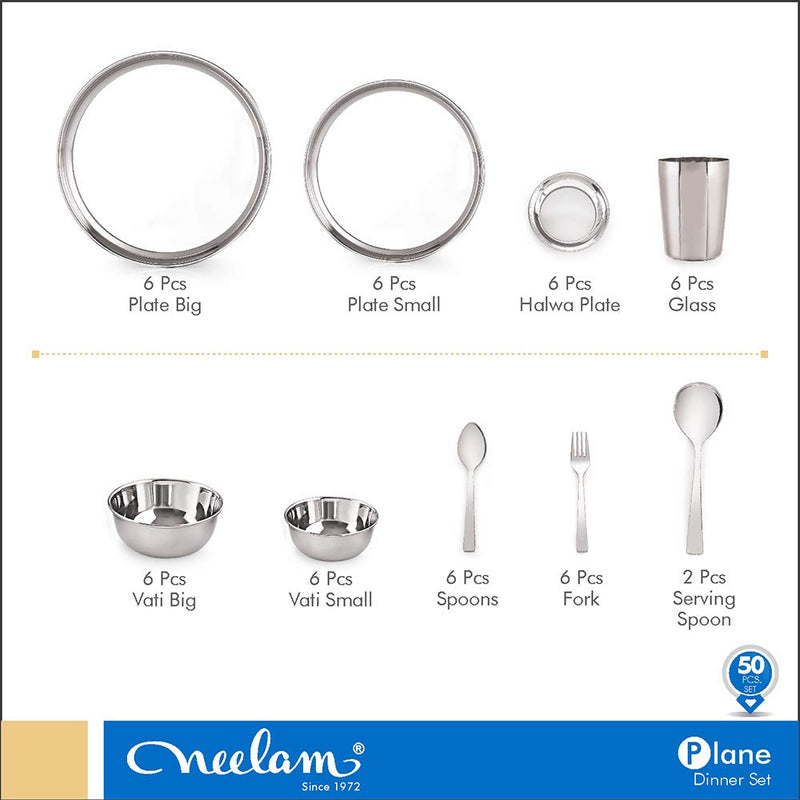 Neelam Stainless Steel Premium Dinner Set (Set of 50 Pcs)