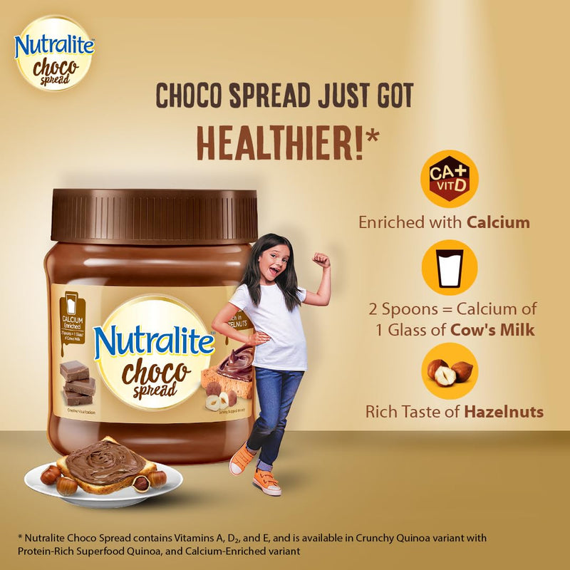 Nutralite Choco Spread 275 G|Enriched With Milk Calcium|Premium Chocolate&Real Hazelnuts|Tasty&Healthy Chocolate Spread|Guilt-Free Snacks|For Tasty&Healthy Breakfast|Used As A Dip&Spread