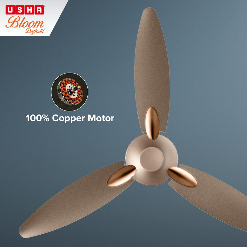 Usha Bloom Daffodil Goodbye Dust Ceiling Fan 1250mm, Sparkle Golden and Brown