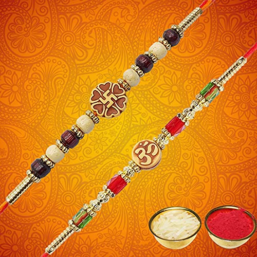 YouBella Rakhi for Brother and Bhabhi Rakhi Set of 2 Jewellery Mens Boys Bracelet Rakhi Combo for Brother, Rakhi Gift for Brother Bhaiyya/Bhai | Rakhi with Roli Chawal