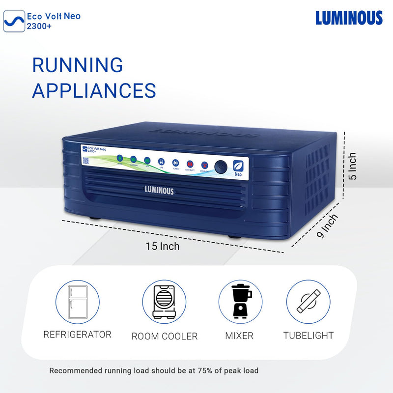 Luminous Inverter Eco Volt Neo 2300+ Sine Wave 2000VA/ 24V Inverter for Home, Office & Shops