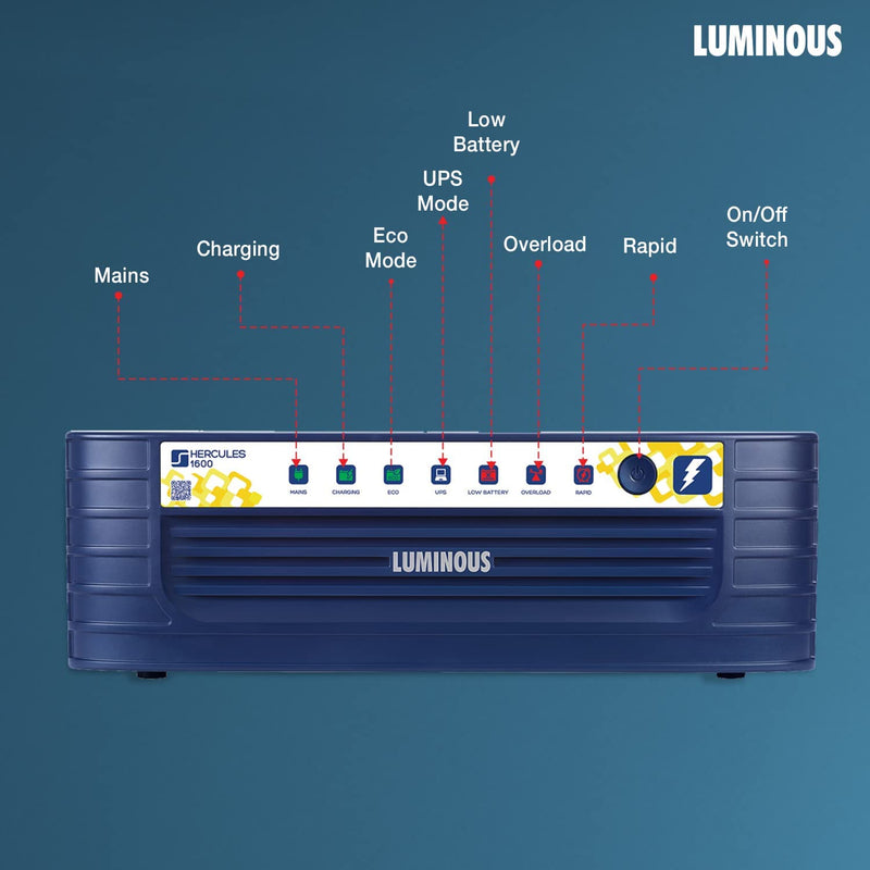 Luminous Inverter & Battery Combo (Hercules 1600 Square Wave 1500VA/12V Inverter with ILTT28060 Tall Tubular 250Ah Battery) for Home, Office & Shops