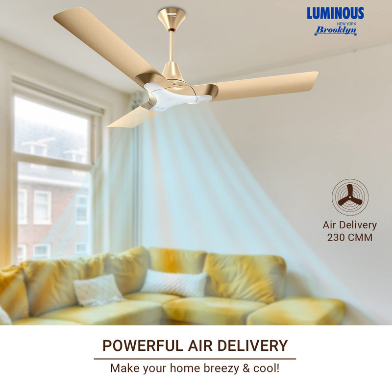 Luminous New York Brooklyn 1200MM Star-rated BEE Certified Energy Efficient 56-Watt High Speed Ceiling Fan (Champagne Gold)